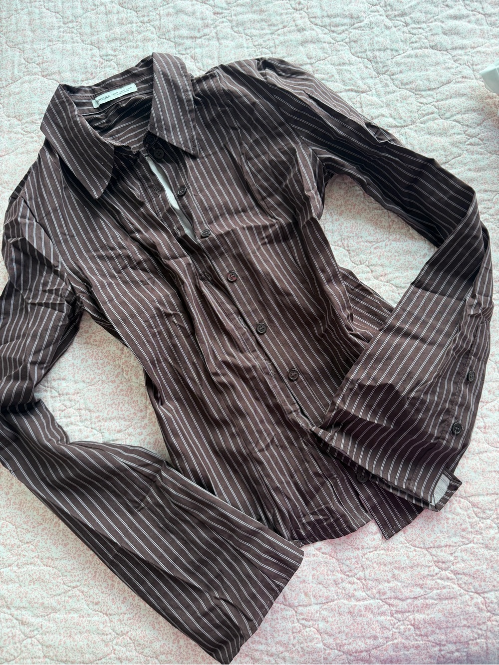 Bershka brown striped button up shirt